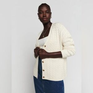 Reformation Cream Cable-Knit Button Cardigan